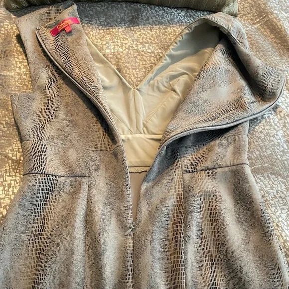 NEW Catherine Malandrino Taupe Snakeskin Print V-Neck Dress - Picture 11 of 12